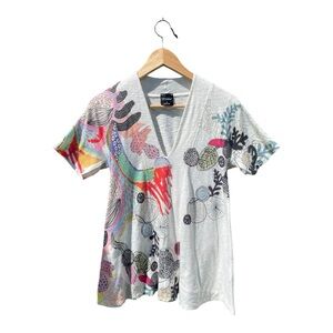 3/$30 Inoah || Floral Coral print A-line V-neck Shirt - Size Small